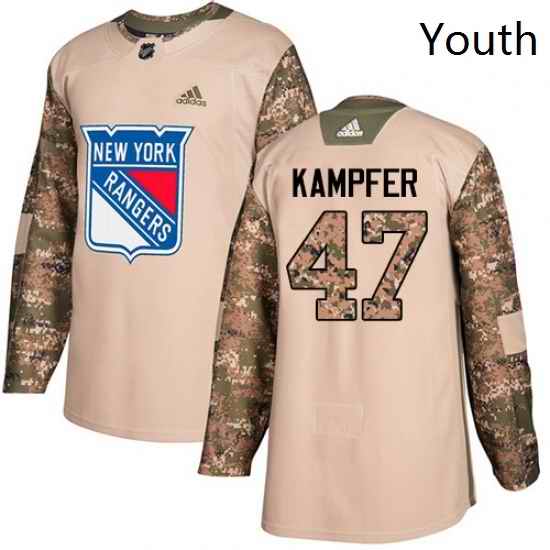 Youth Adidas New York Rangers 47 Steven Kampfer Authentic Camo Veterans Day Practice NHL Jersey
